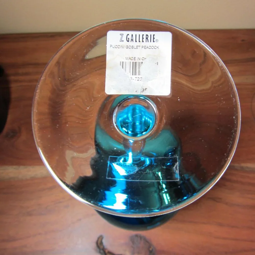 28 oz Z. Gallerie Puccini goblet wine glass peacock blue NWT (W5025)